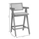 247-000010 Σκαμπό bar με μπράτσα Winslow pakoworld ξύλο rubberwood μαύρο-pvc rattan φυσικό-ύφασμα γκρι