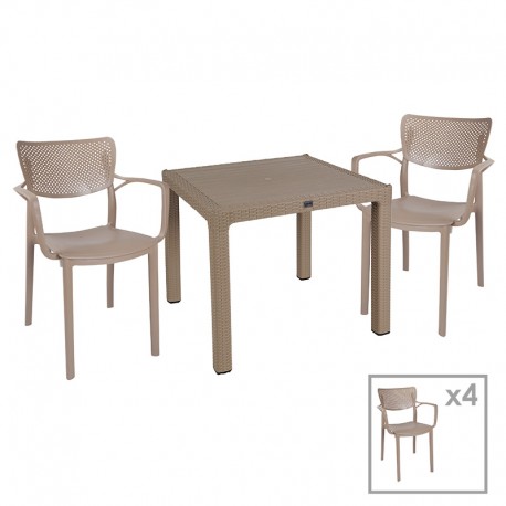 253-000075 Τραπεζαρία κήπου Explore-Frontline pakoworld σετ 5τεμ PP cappuccino 90x90x73,5εκ