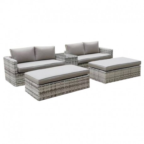 Ε6810 ASCOT Set Wicker Alu, Καναπές 4Θέσιος+2 σκαμπό+Τραπεζάκι, Wicker Grey White,  Μαξιλ.Μπεζ