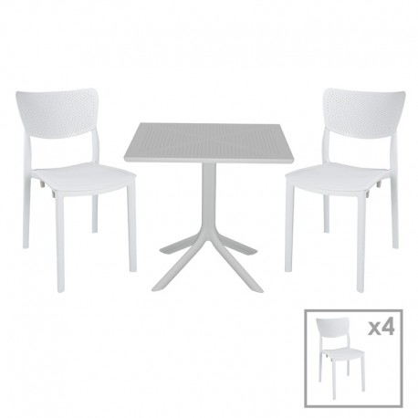 253-000107 Τραπεζαρία κήπου Groovy-Ignite pakoworld σετ 5τεμ PP λευκό 80x80x74,5εκ.