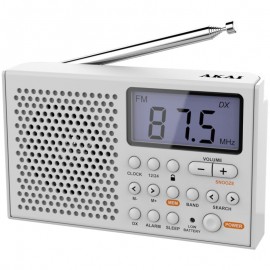 110583-0306 Akai AWBR-305 Λευκό Φορητό ραδιόφωνο παγκοσμίου λήψεως με οθόνη και ρολόι