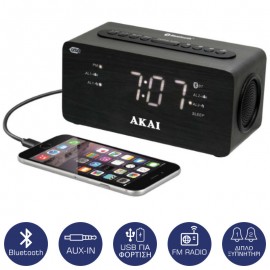 1105221-0002 Akai ACR-2993 Ψηφιακό ξυπνητήρι με Bluetooth, Aux-In, USB για φόρτιση κινητού και διπλή αφύπνιση