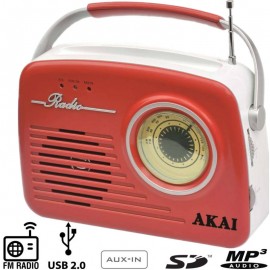 110583-0004 Akai APR-11R Ρετρό φορητό ραδιόφωνο με USB, κάρτα SD και Aux-In