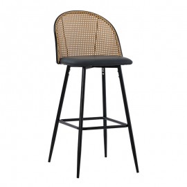 058-000063 Σκαμπό μπαρ Kace pakoworld pe rattan φυσικό-ανθρακί pu-μαύρο μέταλλο 43x55x102εκ