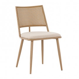058-000064 Καρέκλα Giulia pakoworld φυσικό pe rattan-μπεζ ύφασμα-φυσικό μέταλλο 49x52x80εκ