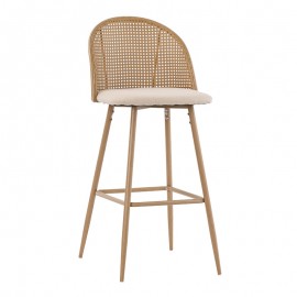 058-000062 Σκαμπό μπαρ Kace pakoworld φυσικό pe rattan-φυσικό ύφασμα-φυσικό μέταλλο 43x55x102εκ