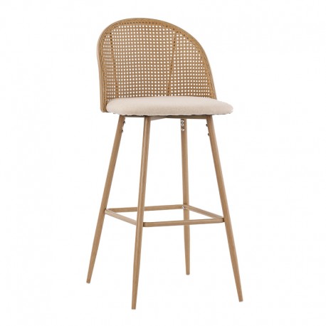 058-000062 Σκαμπό μπαρ Kace pakoworld φυσικό pe rattan-φυσικό ύφασμα-φυσικό μέταλλο 43x55x102εκ