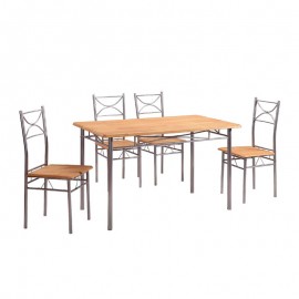 ΕΜ9792 LORETO Set Τραπεζαρία Σαλονιού Κουζίνας: Τραπέζι + 4 Καρέκλες Μέταλλο Βαφή Silver, Φυσικό