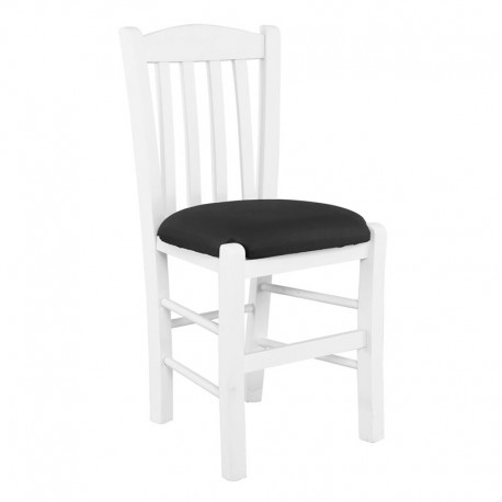 Ρ966,Ε8Τ CASA Καρέκλα Οξιά Βαφή Εμποτισμού Άσπρο, Κάθισμα Pu Μαύρο