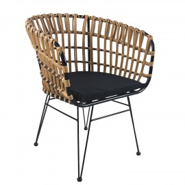 14510054 Καρέκλα Κήπου ArteLibre AULIUS Φυσικό/Μαύρο Μέταλλο/Rattan 57x60x78.5cm Φυσικό/Μαύρο