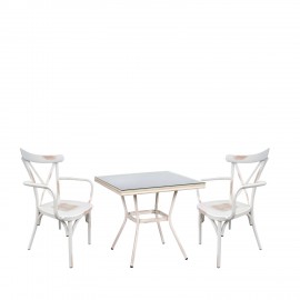 14990218 Σετ Τραπεζαρία Κήπου ANGOLA Λευκό Αντικέ Με 2 Καρέκλες 14990218 Λευκό