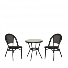 14990235 Σετ Τραπεζαρία Κήπου BURUNDI Μαύρο Αλουμίνιο/Γυαλί Με 2 Καρέκλες 14990235 Μαύρο