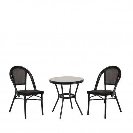 14990235 Σετ Τραπεζαρία Κήπου BURUNDI Μαύρο Αλουμίνιο/Γυαλί Με 2 Καρέκλες 14990235 Μαύρο