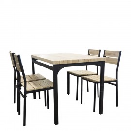 14330031 Τραπέζι Σετ (4+1) ArteLibre SERISSA Μαύρο/Μπεζ 110x70x77cm Μπεζ/Μαύρο