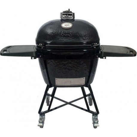 Primo Oval LG 300 All-In-One Κεραμική Στρογγυλή Ψησταριά Κάρβουνου με Καπάκι, Ρόδες&Βοηθ.Επιφάνεια 38εκ.