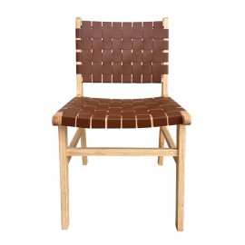 Ε7515,1 DUNE Καρέκλα Τραπεζαρίας, Ξύλο Απόχρωση Φυσικό, Κάθισμα-Πλάτη Ιμάντες Pu Καφέ