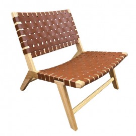 Ε7516,1 DUNE Lounge Καρέκλα, Ξύλο Απόχρωση Φυσικό, Κάθισμα-Πλάτη Ιμάντες Pu Καφέ