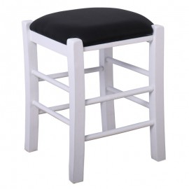 Ρ978,Ε8Τ ΤΑΒΕΡΝΑΣ Σκαμπό Βοηθητικό, Οξιά Βαφή Εμποτισμός Λάκα Άσπρο, Κάθισμα Pu Μαύρο