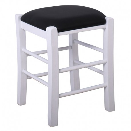 Ρ978,Ε8Τ ΤΑΒΕΡΝΑΣ Σκαμπό Βοηθητικό, Οξιά Βαφή Εμποτισμός Λάκα Άσπρο, Κάθισμα Pu Μαύρο