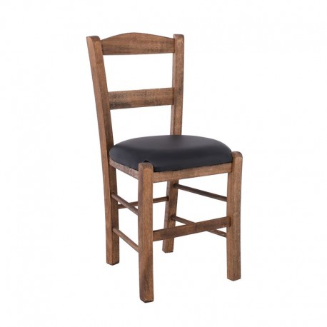 Ρ950,Ε2Τ ΣΥΡΟΣ Καρέκλα Οξιά Βαφή Εμποτισμού Καρυδί, Κάθισμα Pu Μαύρο