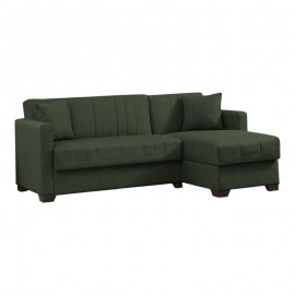 328-000004 Γωνιακός καναπές-κρεβάτι με αποθηκευτικό χώρο Alasko pakoworld πράσινο ύφασμα 204x143x83εκ