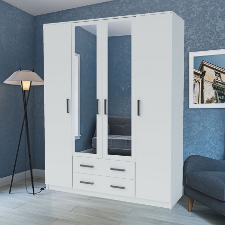 GR-SIM4D2D-1 Ντουλάπα Τετράφυλλη Simple 4D2D Λευκή 160x52x205cm