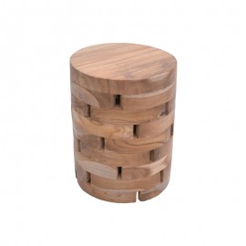 315-000017 Σκαμπό Shard Inart φυσικό μασίφ ξύλο teak Φ35x45εκ