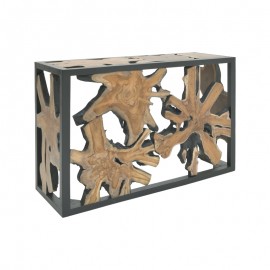315-000005 Κονσόλα Donis Inart φυσικό-μαύρο μασίφ ξύλο teak 120x40x75εκ