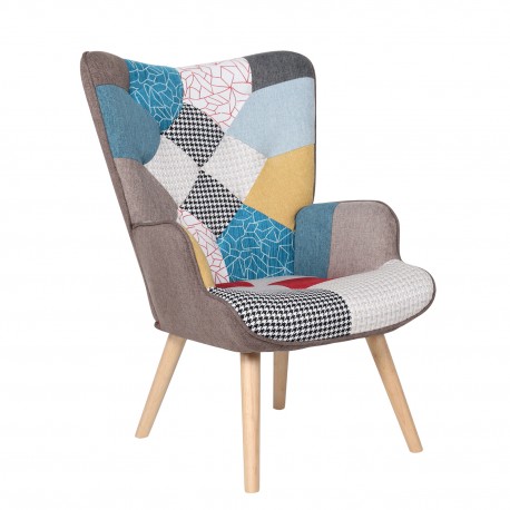 14770006 Πολυθρόνα ArteLibre BRIAR Patchwork Ύφασμα/Ξύλο 73x69x96cm Πολύχρωμο