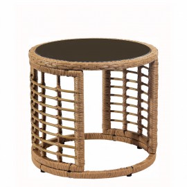 14510062 Τραπεζάκι Κήπου ArteLibre AURIUS Φυσικό Rattan/Γυαλί Φ45x40cm Φυσικό