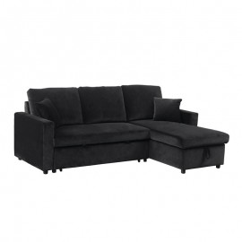 Ε9586,11 MONTREAL Καναπές - Κρεβάτι Γωνία Αναστρέψιμη με Χώρο Αποθήκευσης, Microfiber Μαύρο