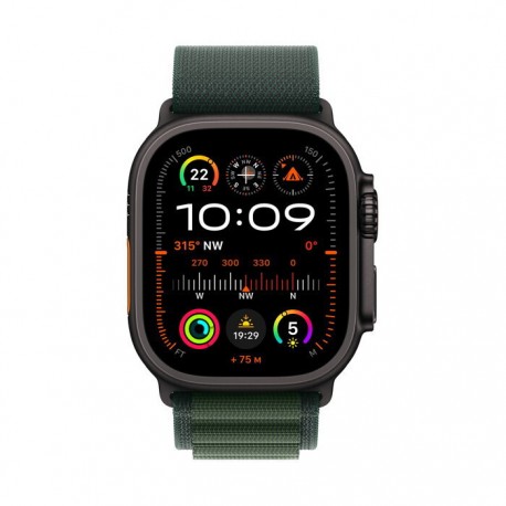 Apple Watch Ultra 2 2024 Titanium 49mm Αδιάβροχο με eSIM και Παλμογράφο (Black με Dark Green Alpine Loop - Large)