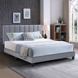 Ε8804,31 ALLEGRO Κρεβάτι Διπλό για Στρώμα 160x200cm, Ύφασμα Γκρι, με Κεφαλάρι πολλαπλών θέσεων