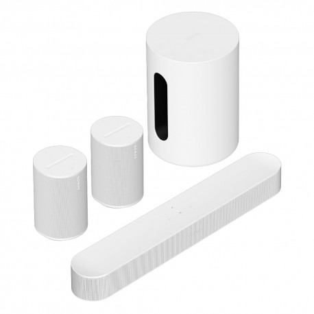 37208-9+37114-5+37212-3 Sonos Beam 5.1 Set: Soundbar Sonos Beam Gen2 + 2x Sonos Era 100 + Sonos Sub Mini White