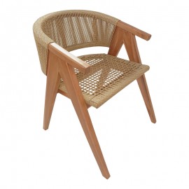 343-000029 Πολυθρόνα Wolly pakoworld teak ξύλο και pe σχοινί σε φυσική απόχρωση 60x60x76εκ