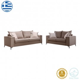 168-000101 Σετ σαλονιού 2τεμ Verona pakoworld μόκα ύφασμα με μαξιλάρια σε κρεμ απόχρωση