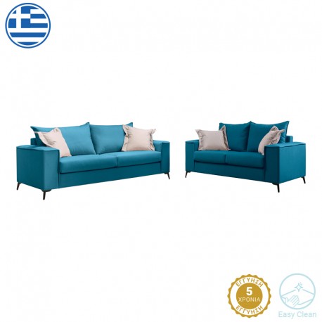 168-000098 Σετ σαλονιού 2τεμ Verona pakoworld πετρόλ ύφασμα με μαξιλάρια σε μπεζ απόχρωση