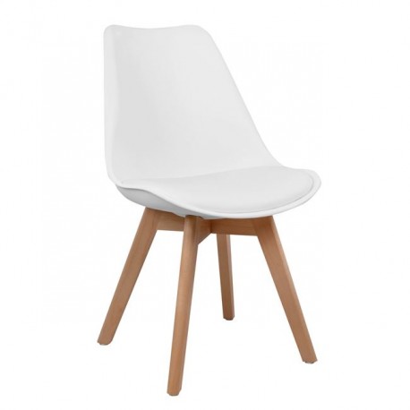ZZ-A0505399 Καρέκλα LORA 47x56.6x82cm Λευκό με Ξύλινα Πόδια και Μαξιλάρι