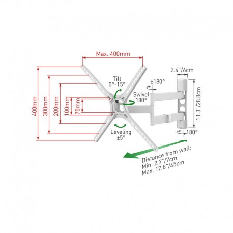 950025 Βάση Τηλεόρασης Τοίχου 3400W.W Barkan 13- - 65- με Βραχίονα και Κλίση Άσπρη