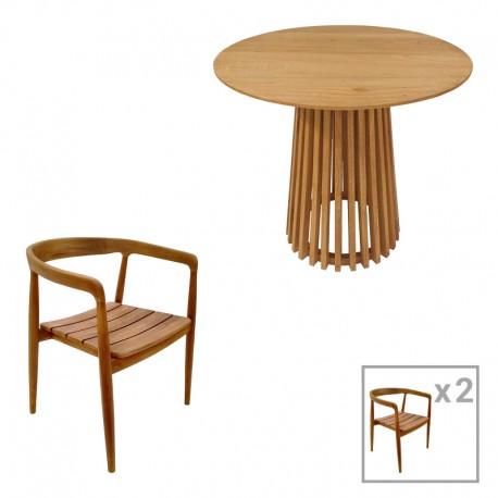 343-000043 Τραπεζαρία 3τεμ Noody-Kenda pakoworld teak ξύλο σε φυσική απόχρωση Φ80x75