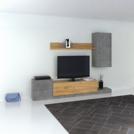 TO-LUCKY Σύνθεση Τηλεόρασης Lucky 246.3x37x193cm Γκρι-Χρυσό Δρυς