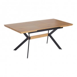 101-000120 Τραπέζι Jessamy pakoworld επεκτεινόμενο MDF 43mm σε φυσική απόχρωση και πόδι μεταλλικό μαύρο 160/200x90x76εκ