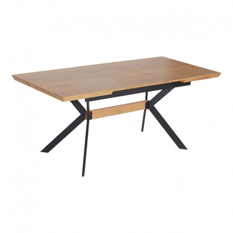 101-000120 Τραπέζι Jessamy pakoworld επεκτεινόμενο MDF 43mm σε φυσική απόχρωση και πόδι μεταλλικό μαύρο 160/200x90x76εκ