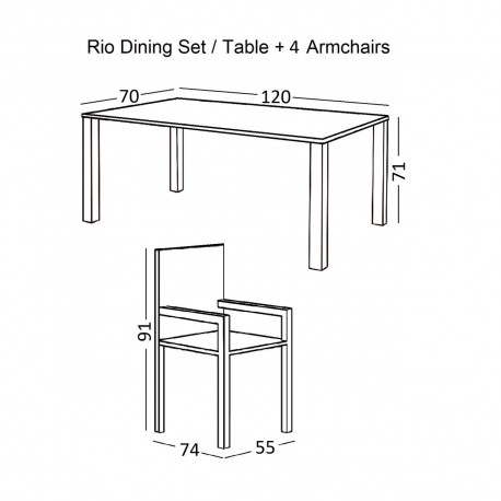 Ε250,80 RIO Set Τραπεζαρία Κήπου Μέταλλο Βαφή Μπεζ, Textilene Μπεζ: Τραπέζι + 4 Πολυθρόνες