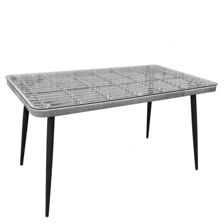 14420029 Τραπέζι Κήπου ArteLibre QUITO Γκρι/Μαύρο Μέταλλο/Rattan/Γυαλί 160x90x78cm Γκρι/Μαύρο