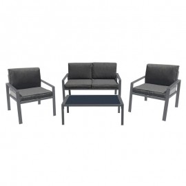 Ε6846 RIVIAN Set Σαλόνι Κήπου 4τεμ, Μέταλλο Βαφή Ανθρακί, Μαξιλάρια Γκρι