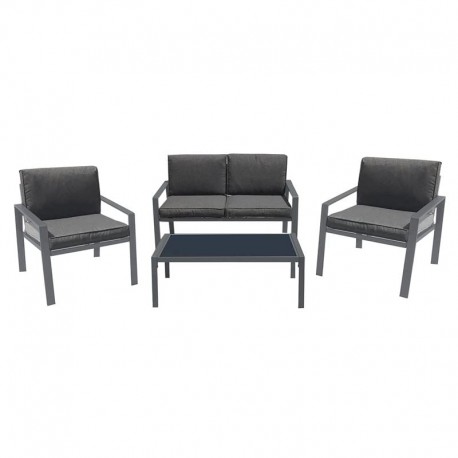 Ε6846 RIVIAN Set Σαλόνι Κήπου 4τεμ, Μέταλλο Βαφή Ανθρακί, Μαξιλάρια Γκρι