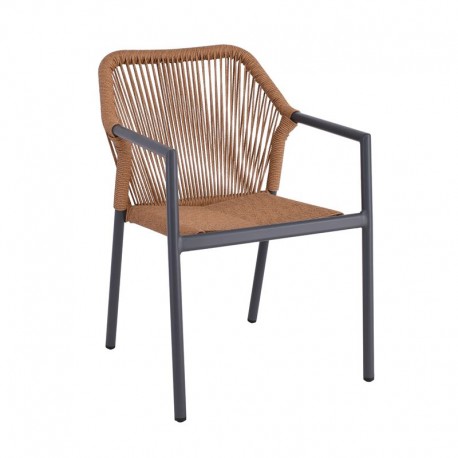 Ε6775,1 DINA Πολυθρόνα Βεράντας-Κήπου ALU Ανθρακί, Rope Wicker Φυσικό, Στοιβαζόμενη
