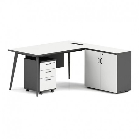 ΕΟ901,1 STATUS Γραφείο Γωνία Αναστρέψιμη, Απόχρωση Grey, Επιφάνεια Απόχρωση Άσπρο