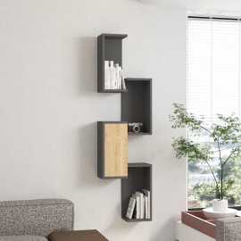 120-000555 Ραφιέρα τοίχου Kongo pakoworld σε oak- ανθρακί απόχρωση 44x20x159εκ